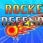 Roket ve alev efektleriyle süslenmiş mavi arka plan üzerinde büyük Rockets Defender yazısı