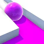 Beyaz bir platform üzerinde hareket eden mor renkli top ve arkasında mor bir iz bırakıyor