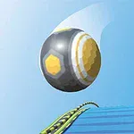 Mavi gökyüzü önünde sarı ve siyah tonlarda, altıgen desenli bir top havada süzülüyor ve altında yükselen mavi bir platform bulunuyor