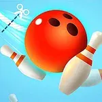 Kırmızı bir bowling topunun dört bir yana dağılmış lobutlarla mavi bir arka planda tasviri