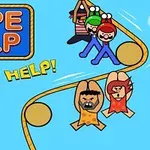 Mavi arka plan üzerinde, iki kişinin ip ile tutunduğu ve üst kısmında Rope Help yazısının bulunduğu animasyon karakterlerden oluşan bir sahne