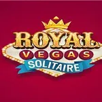 Kırmızı bir arka planda, üstünde sarı bir taç olan Royal Vegas Solitaire yazısı
