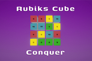 Mor arka plan üzerinde renkli karelerin bulunduğu Rubik küpü temalı bir grafik