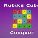 Mor arka plan üzerinde renkli karelerin bulunduğu Rubik küpü temalı bir grafik