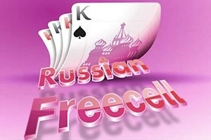 Pembe bir arka plan üzerinde, kart destesi ve Russian Freecell yazısı