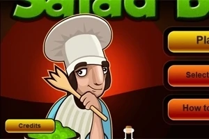 Aşçı şapkalı bir karakter, elinde tahta kaşıkla ve önünde yeşil bir salata kasesi ile gösteriliyor