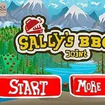 Dağ manzarası önünde Sallys BBQ Joint yazısı ve yanında kadın karakter, alt kısımda START ve MORE GAMES butonları