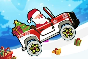 Noel Baba, hediye dolu bir cip ile karlı bir yolda ilerliyor