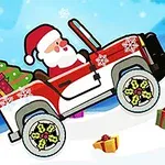 Noel Baba, hediye dolu bir cip ile karlı bir yolda ilerliyor