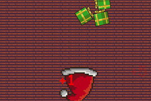 Kırmızı bir arka plan üzerinde, yeşil ve kırmızı hediye kutuları ve kırmızı bir Noel Baba şapkası