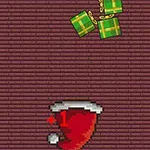 Kırmızı bir arka plan üzerinde, yeşil ve kırmızı hediye kutuları ve kırmızı bir Noel Baba şapkası
