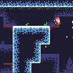 Bir platform üzerinde Noel Baba karakteri ve sağda gotik yazı stiliyle Santas Secret Gift metni