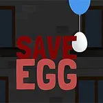Koyu arka plan önünde uçan balonla bağlı yumurtanın yanında duran çizgi karakter ve SAVE EGG yazısı