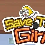 Kaygılı bir ifadeyle ellerini havaya kaldırmış sarı saçlı kız ve Save The Girl yazısı