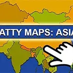 Asya haritası üzerinde Scatty Maps: Asia yazısı ve harita üzerinde bir fare imleci sembolü