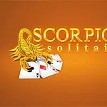Turuncu arka plan üzerinde iskambil kartlarının üstünde duran sarı bir akrep ve SCORPION solitaire yazısı