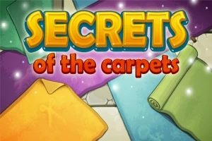 Renkli kumaş rulolarının üzerinde Secrets of the carpets yazısı yer alıyor