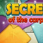 Renkli kumaş rulolarının üzerinde Secrets of the carpets yazısı yer alıyor