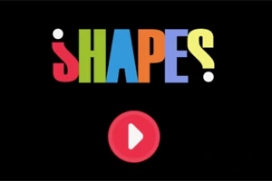 Siyah arka plan üzerinde renkli SHAPES yazısı ve altında kırmızı bir oynat düğmesi