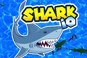 Mavi arka plan üzerinde büyük bir köpekbalığı çizimi ve üstünde sarı harflerle Shark