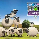 Yemyeşil bir manzara önündeki bir grup koyun ve sağ üst köşede Flock Together yazısı
