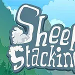 Dağ manzarası önünde bulutlu bir gökyüzü üzerinde Sheep Stacking başlıklı yazı