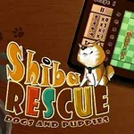 Tablet ekranında kareli bir oyun alanı üzerinde şirin bir köpek ve bulmacaya benzeyen bir motif yer alıyor, yanında Shiba Rescue yazısı var