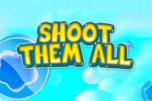 Mavi arka plan üzerinde büyük, sarı renkte Shoot Them All yazısı
