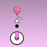Pembe arka plan üzerinde bir balon, bir üçgen, bir daire ve bir çubuk düğmesinin görseli