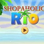Renkli bir papağanın yer aldığı, tropikal temalı bir sahilde Shopaholic Rio yazısı ve deniz manzarası