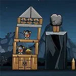Gece vakti Viking benzeri karakterlerle dolu, ahşap yapılardan oluşan bir sahne