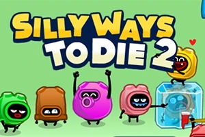 Renkli, sevimli karakterler ve Silly Ways to Die 2 yazısı yeşil bir arka plan üzerinde