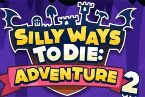Mor arka planda kale silüetleri ve Silly Ways to Die: Adventure 2 yazısı