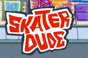 Graffiti tarzında kırmızı Skater Dude yazısı ve arka planda renkli duvar resimleri bulunan bir sokak sahnesi