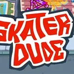Graffiti tarzında kırmızı Skater Dude yazısı ve arka planda renkli duvar resimleri bulunan bir sokak sahnesi