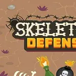Kahverengi bir arka plan üzerinde siyah dikenli tel ve Skeleton Defense yazısı, bir bomba, içki şişesi, ve kafatası görselleri