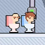 Pixel art tarzında iki karakter tuvaletlerde oturuyor