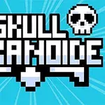 Piksel tarzında tasarlanmış iki kafatası simgesi ve Skull Arkanoid yazısı
