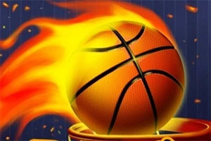 Alevler içinde bir basketbol topu potaya doğru hareket ediyor