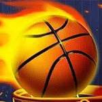 Alevler içinde bir basketbol topu potaya doğru hareket ediyor