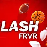 Kırmızı arka plan üzerinde SLASH FRVR metni ve çeşitli spor topları ile bir badminton tüytopu yer almakta