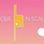 Pembe arka plan üzerinde, ortada turuncu renkli bir şekil ve sağ tarafta beyaz bir top bulunan minimalist tasarım