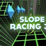Yeşil ızgaralı yollar ve büyük harflerle Slope Racing 3D yazısı