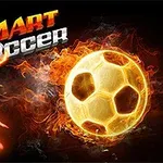 Ateşli bir futbol topu ve beyaz silüetli bir futbolcu figürü
