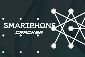Karanlık arka planda beyaz bağlantı noktaları ve çizgilerle oluşturulmuş bir desen, yanında Smartphone Cracker yazısı