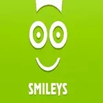 Yeşil arka plan üzerinde beyaz gözler ve gülümseyen ağız şeklinde basit bir yüz ifadesi, altında SMILEYS yazısı