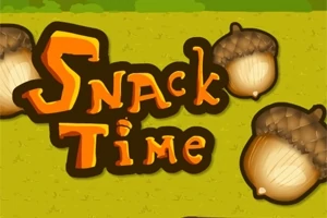 Yeşil arka plan üzerinde büyük harflerle Snack Time yazısı ve etrafında meşe palamudu görselleri yer alıyor