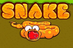 Karikatür tarzında, ağzı açık ve şaşkın gözlerle bakan turuncu bir yılan ile büyük harflerle SNAKE yazısı