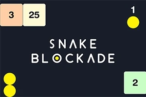 Koyu arka plan üzerinde Snake Blockade yazısı, sayı blokları ve sarı daireler