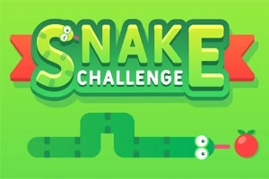 Yeşil bir yılan, elma görseli ve üstünde Snake Challenge yazısı bulunan yeşil arka plan